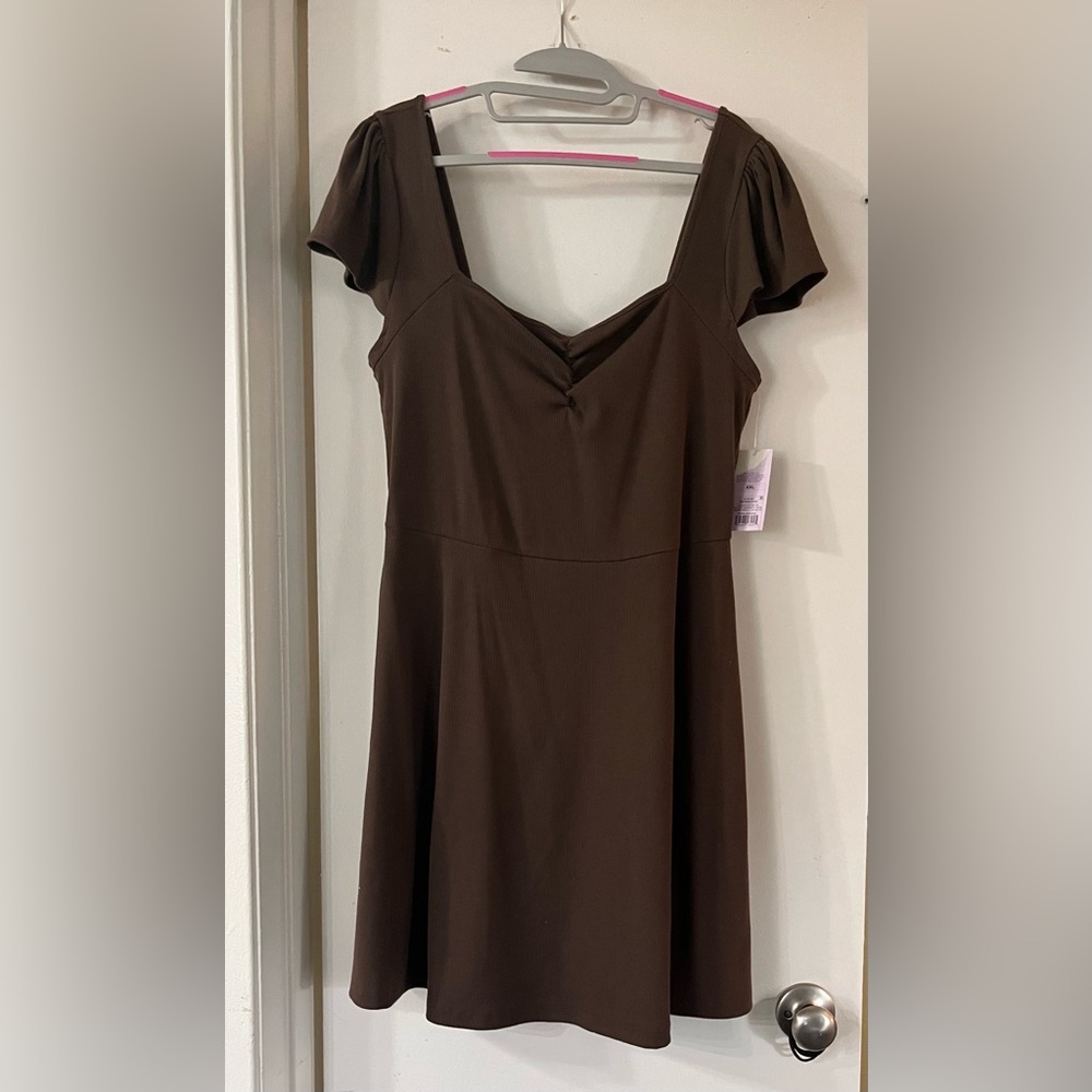 Wild Fable Brown Ribbed Fit & Flare Dress
